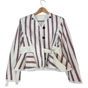 Sacai luck Stripes Tweed flare waist blazer/ jacket with removable collar